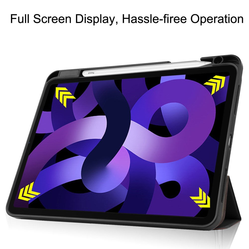 EIDERWOOD iPad Air 11" (2025 / 2024) Litchi Tri-Fold Læder Tablet Cover m. Apple Pencil Holder - Sort