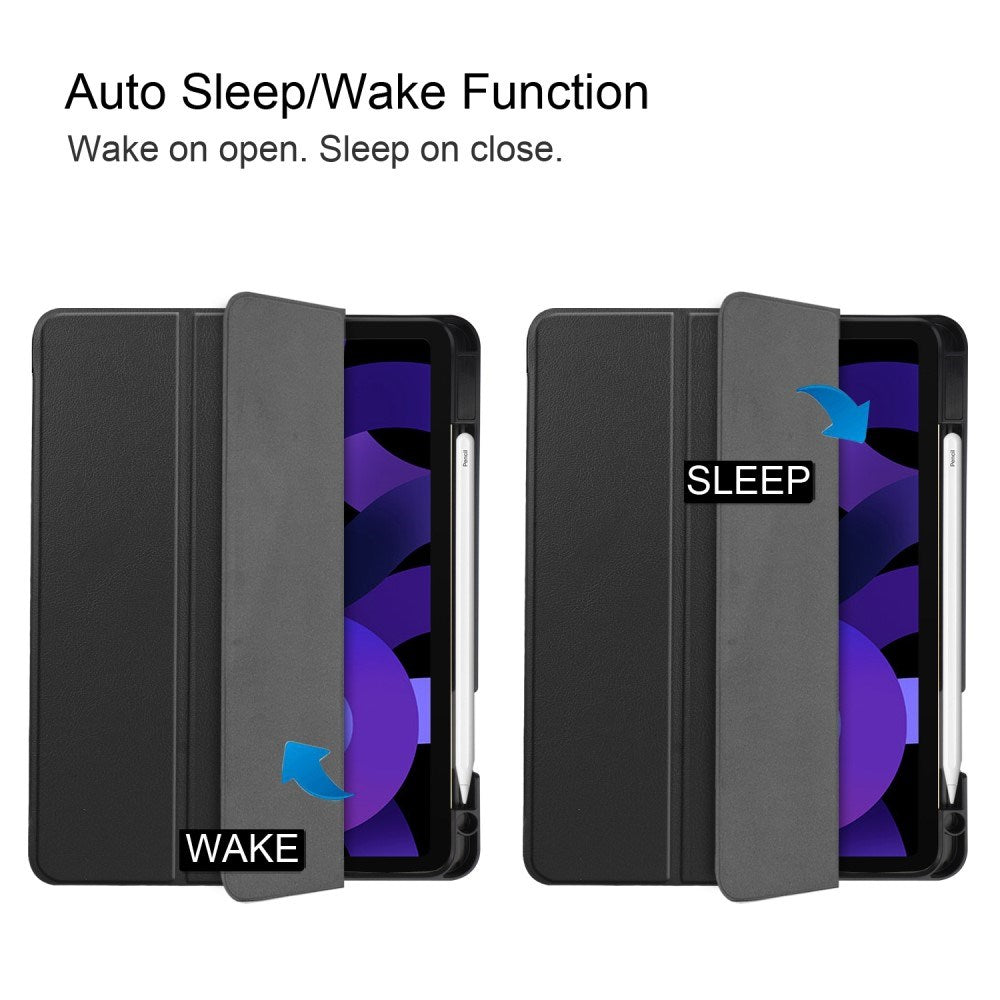 EIDERWOOD iPad Air 11" (2025 / 2024) Litchi Tri-Fold Læder Tablet Cover m. Apple Pencil Holder - Sort