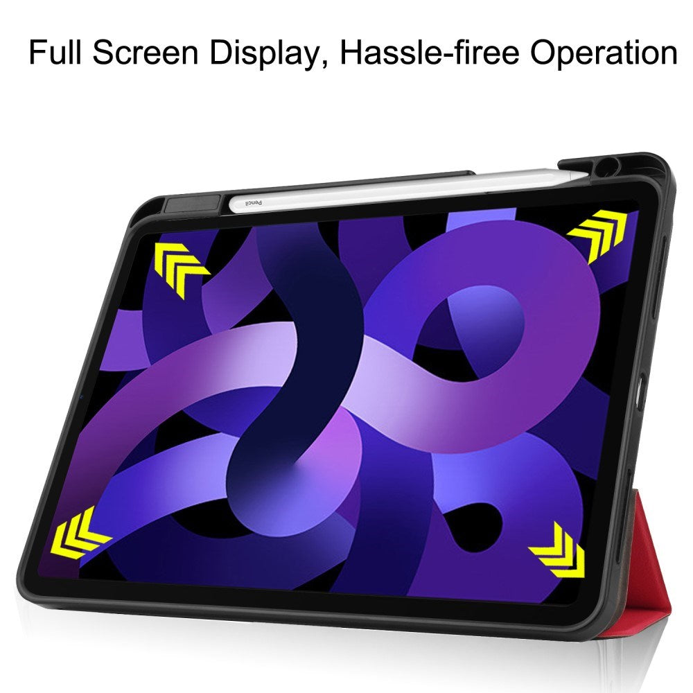 EIDERWOOD iPad Air 11" (2025 / 2024) Litchi Tri-Fold Læder Tablet Cover m. Apple Pencil Holder - Rød