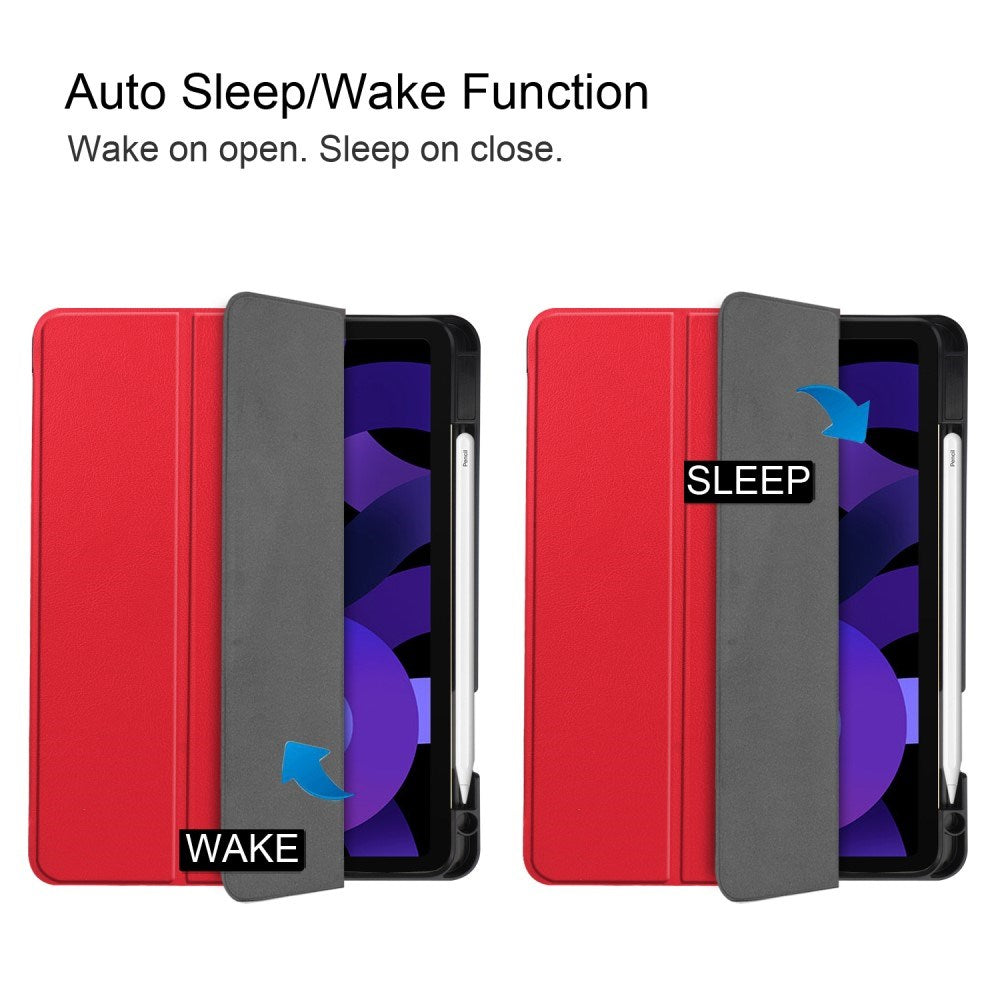 EIDERWOOD iPad Air 11" (2025 / 2024) Litchi Tri-Fold Læder Tablet Cover m. Apple Pencil Holder - Rød