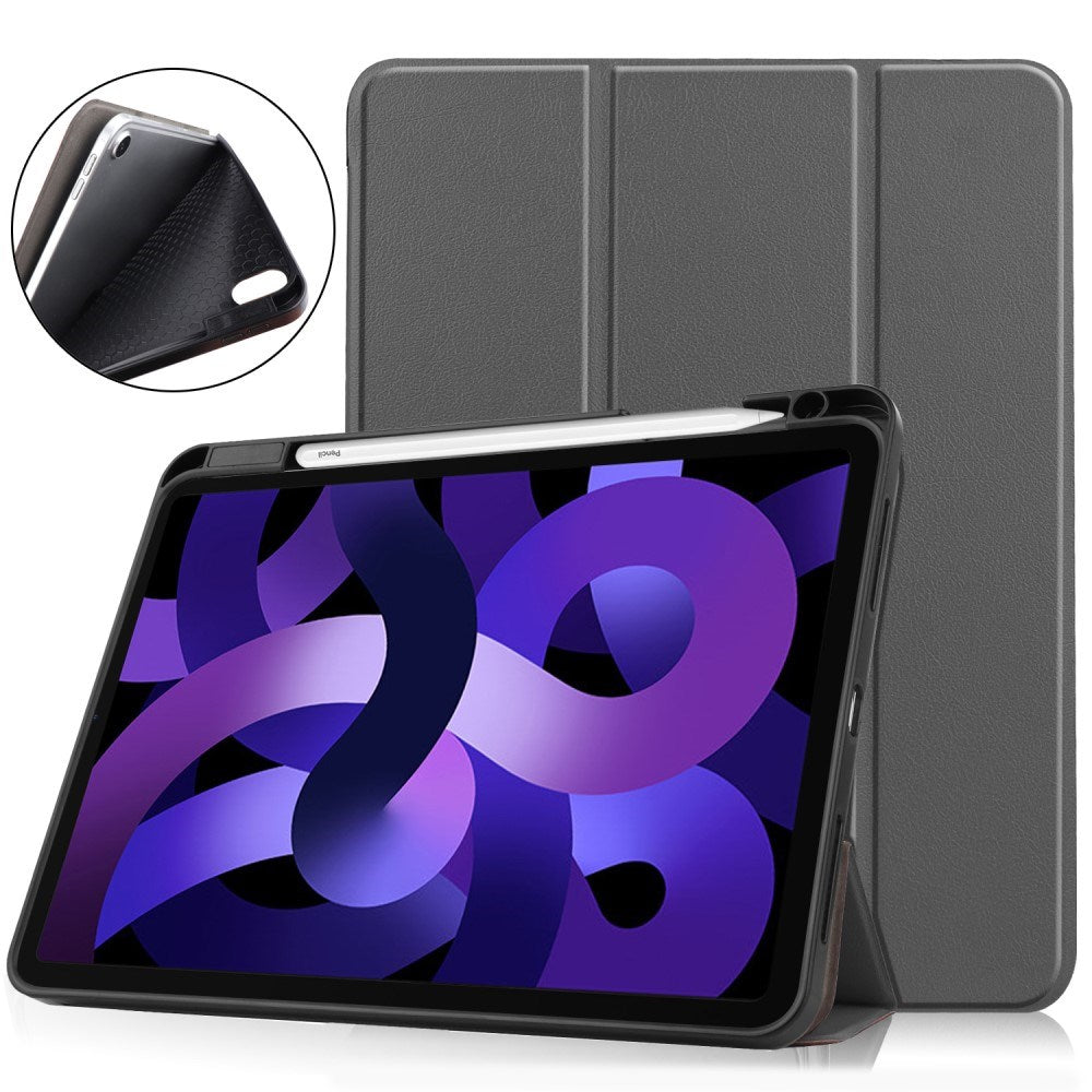 EIDERWOOD iPad Air 11" (2025 / 2024) Litchi Tri-Fold Læder Tablet Cover m. Apple Pencil Holder - Grå