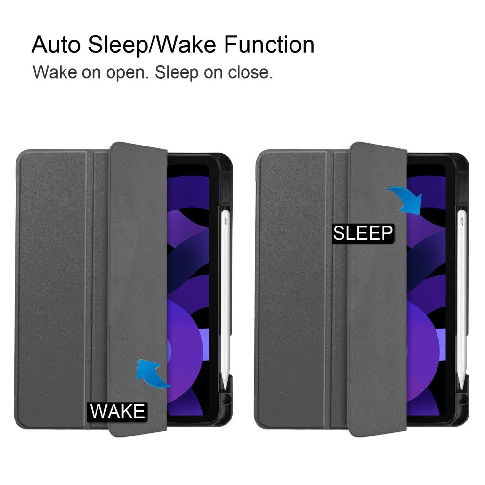 EIDERWOOD iPad Air 11" (2025 / 2024) Litchi Tri-Fold Læder Tablet Cover m. Apple Pencil Holder - Grå