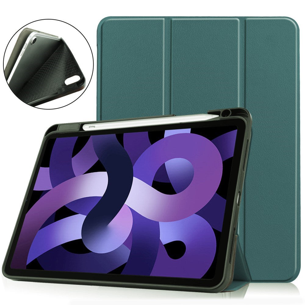 EIDERWOOD iPad Air 11" (2025 / 2024) Litchi Tri-Fold Læder Tablet Cover m. Apple Pencil Holder - Grøn