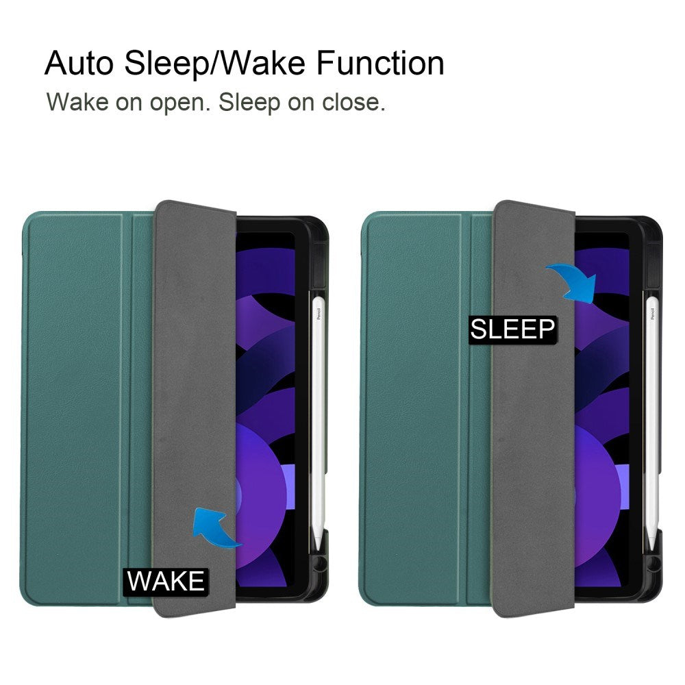 EIDERWOOD iPad Air 11" (2025 / 2024) Litchi Tri-Fold Læder Tablet Cover m. Apple Pencil Holder - Grøn
