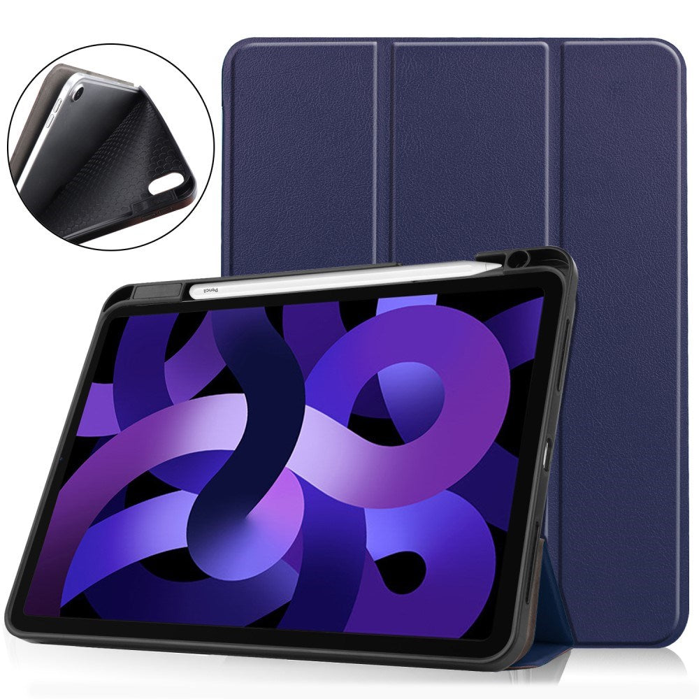 EIDERWOOD iPad Air 11" (2025 / 2024) Litchi Tri-Fold Læder Tablet Cover m. Apple Pencil Holder - Mørkeblå