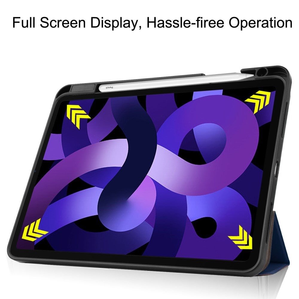 EIDERWOOD iPad Air 11" (2025 / 2024) Litchi Tri-Fold Læder Tablet Cover m. Apple Pencil Holder - Mørkeblå