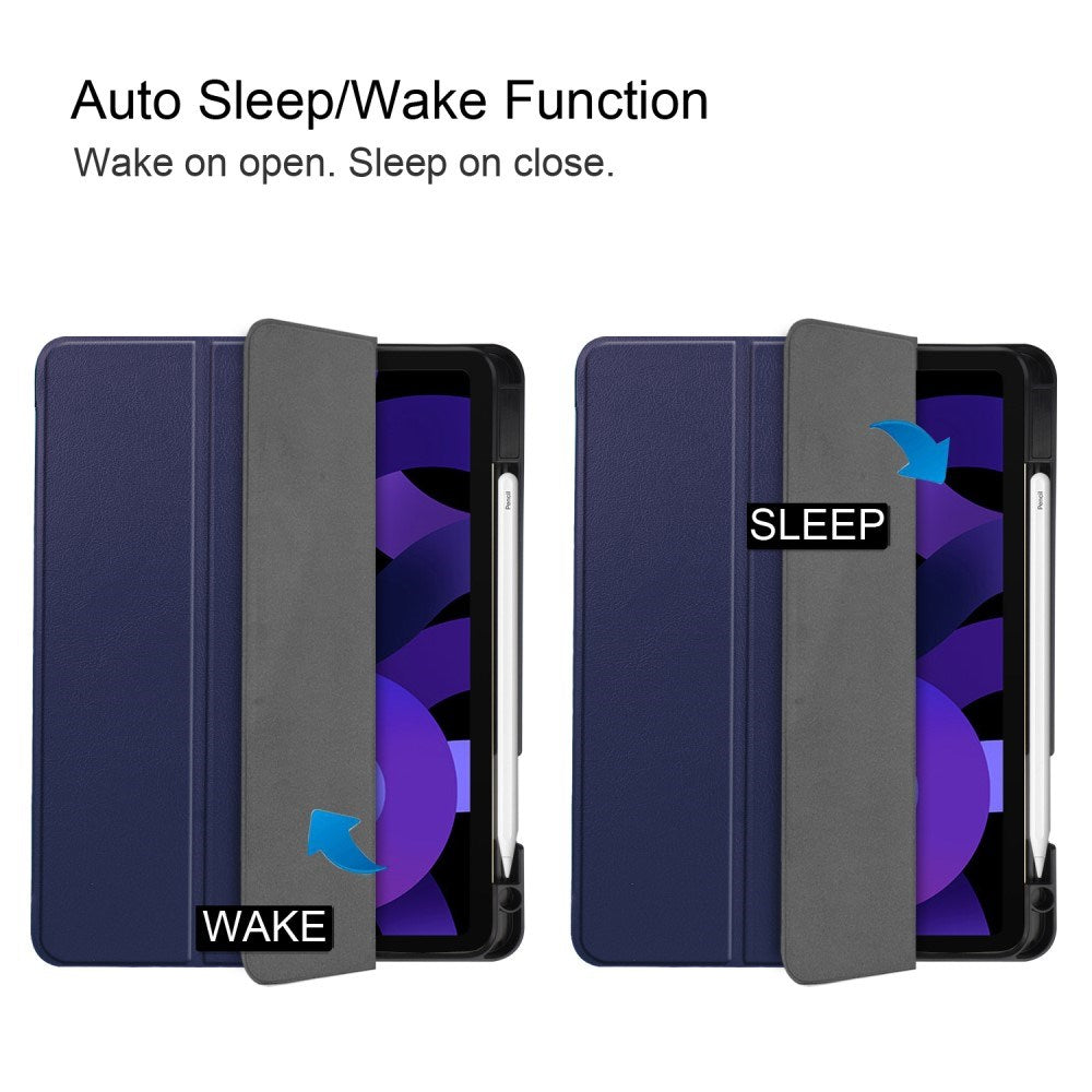 EIDERWOOD iPad Air 11" (2025 / 2024) Litchi Tri-Fold Læder Tablet Cover m. Apple Pencil Holder - Mørkeblå