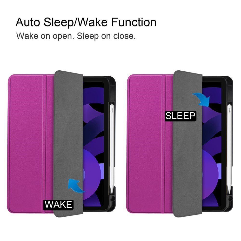 EIDERWOOD iPad Air 11" (2025 / 2024) Litchi Tri-Fold Læder Tablet Cover m. Apple Pencil Holder - Lilla