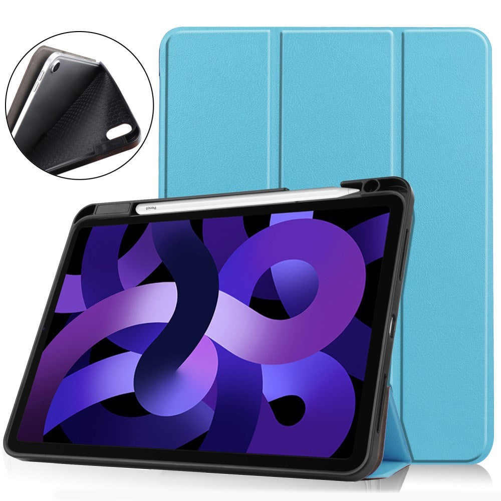 EIDERWOOD iPad Air 11" (2025 / 2024) Litchi Tri-Fold Læder Tablet Cover m. Apple Pencil Holder - Lyseblå