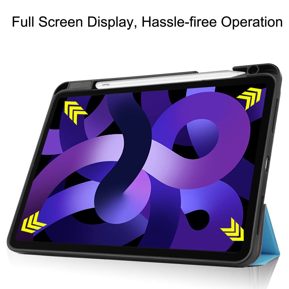 EIDERWOOD iPad Air 11" (2025 / 2024) Litchi Tri-Fold Læder Tablet Cover m. Apple Pencil Holder - Lyseblå