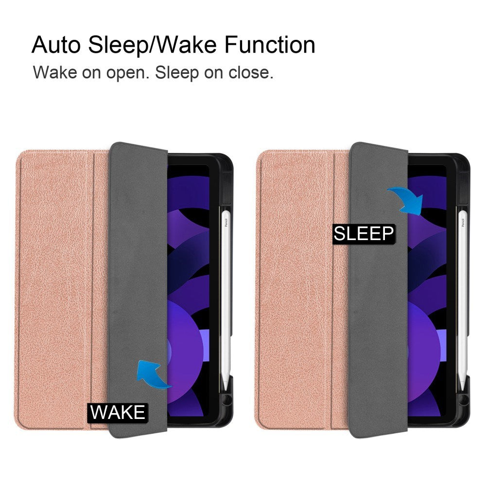 EIDERWOOD iPad Air 11" (2025 / 2024) Litchi Tri-Fold Læder Tablet Cover m. Apple Pencil Holder - Rose Gold