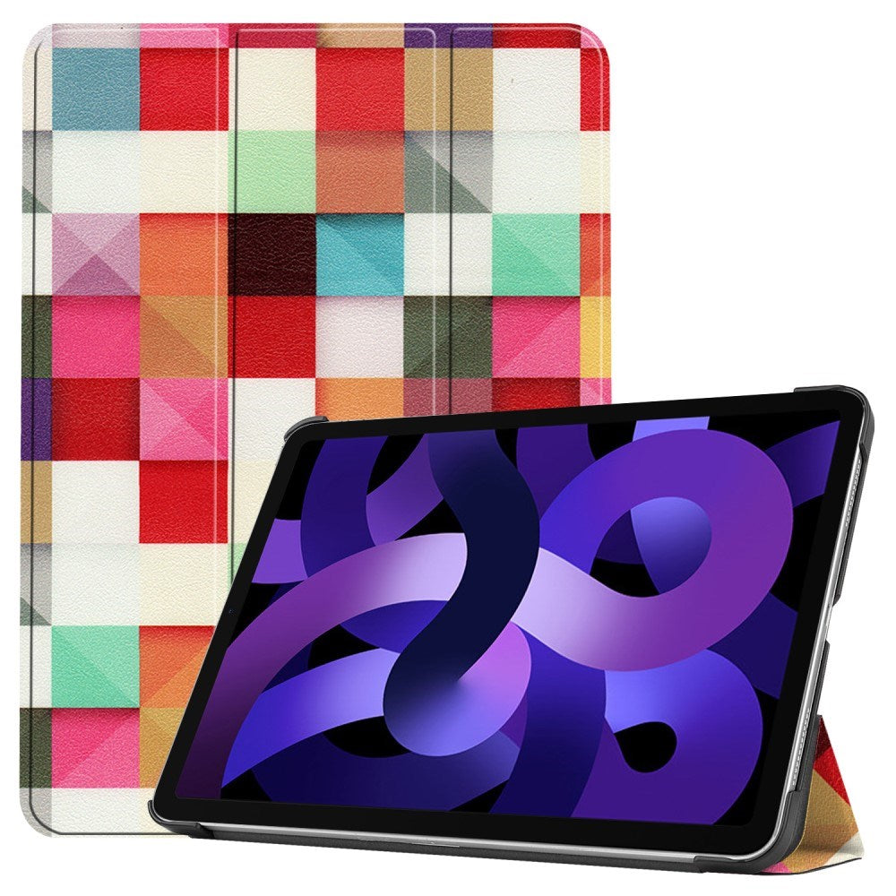 EIDERWOOD iPad Air 11" (2025 / 2024) Tri-Fold Kunstlæder Tablet Cover m. Vågeblus Funktion - Farverige Firkanter