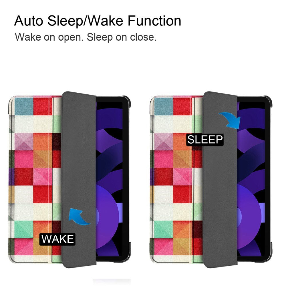 EIDERWOOD iPad Air 11" (2025 / 2024) Tri-Fold Kunstlæder Tablet Cover m. Vågeblus Funktion - Farverige Firkanter