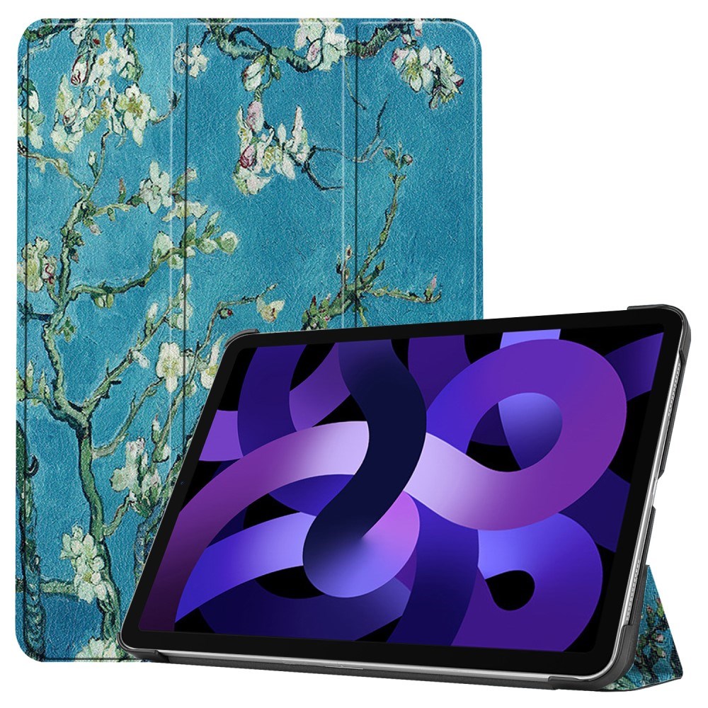 EIDERWOOD iPad Air 11" (2025 / 2024) Tri-Fold Kunstlæder Tablet Cover m. Vågeblus Funktion - Hvide Blomster
