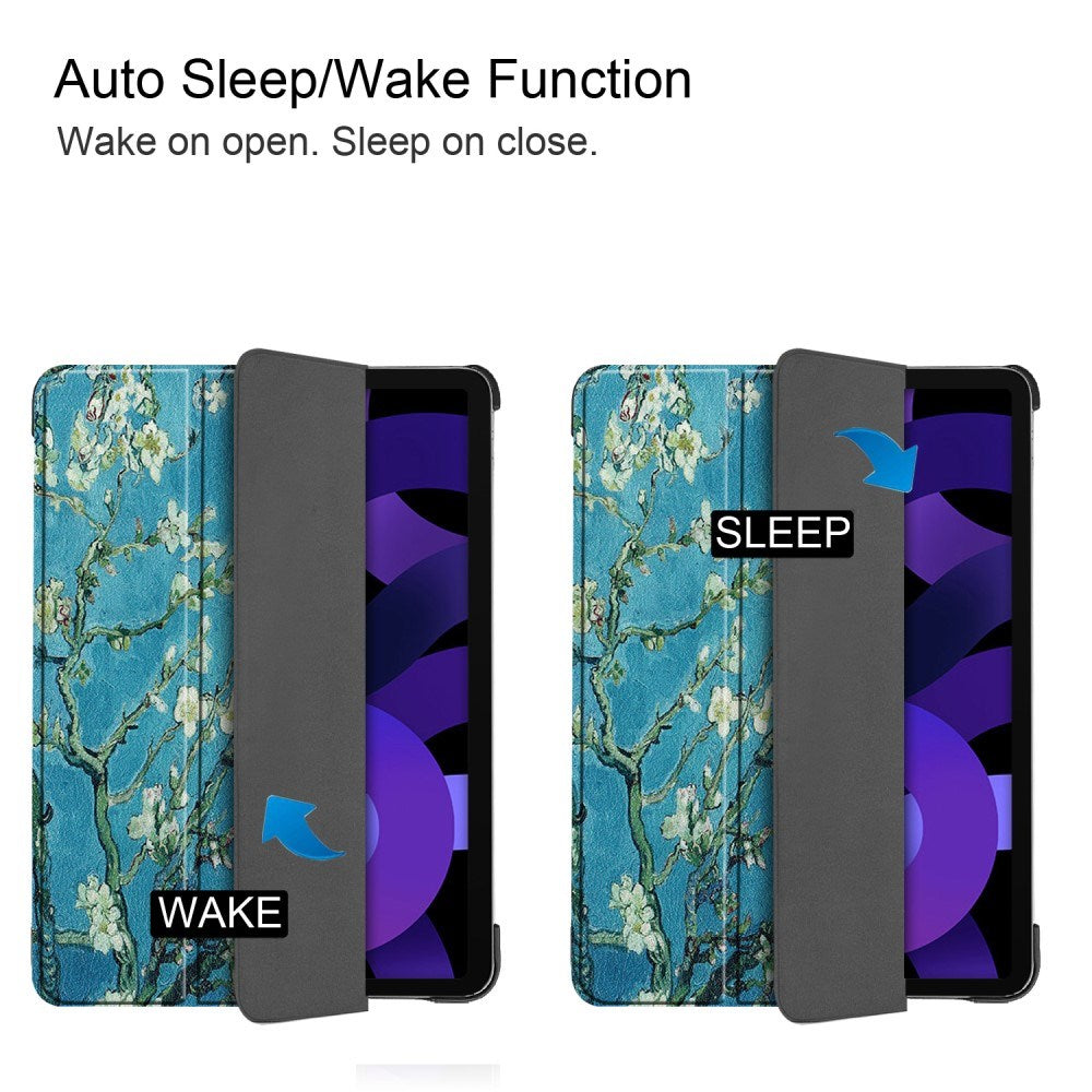 EIDERWOOD iPad Air 11" (2025 / 2024) Tri-Fold Kunstlæder Tablet Cover m. Vågeblus Funktion - Hvide Blomster