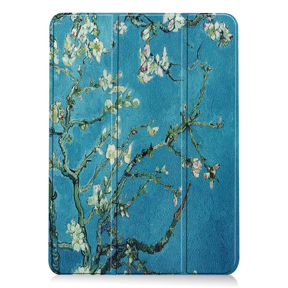 EIDERWOOD iPad Air 11" (2025 / 2024) Tri-Fold Kunstlæder Tablet Cover m. Vågeblus Funktion - Hvide Blomster