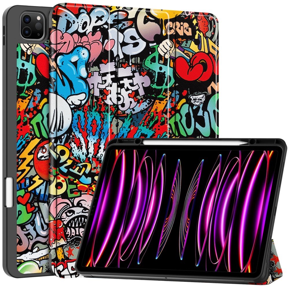 EIDERWOOD iPad Air 13" (2025 / 2024) Tri-Fold Kunstlæder Tablet Cover m. Vågeblus Funktion - Graffiti