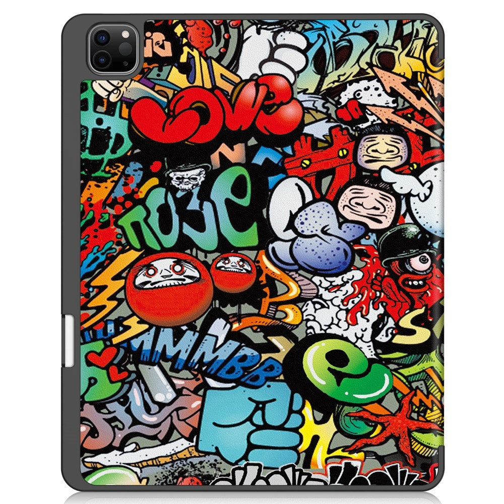 EIDERWOOD iPad Air 13" (2025 / 2024) Tri-Fold Kunstlæder Tablet Cover m. Vågeblus Funktion - Graffiti