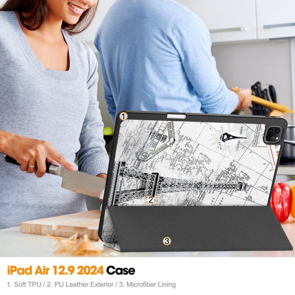 EIDERWOOD iPad Air 13" (2026 / 2025 / 2024) Tri-Fold Kunstlæder Tablet Cover m. Vågeblus Funktion - Eiffeltårnet
