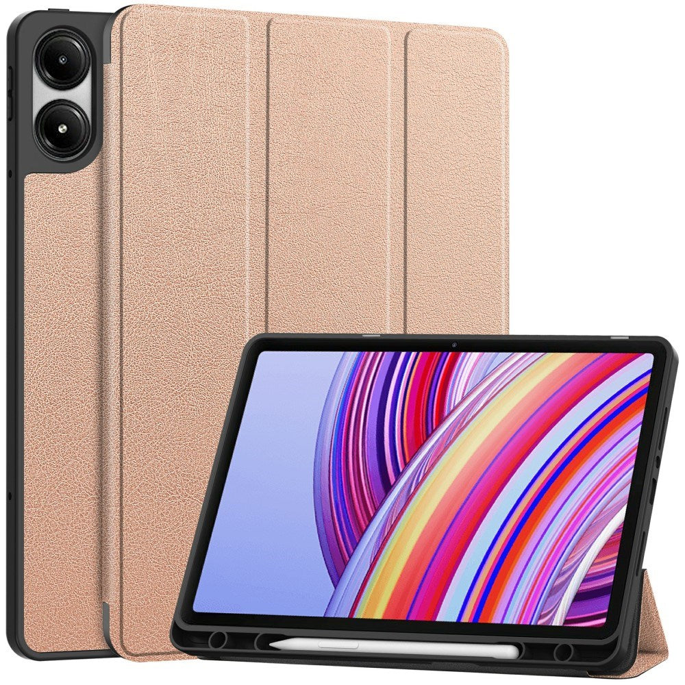 EIDERWOOD Xiaomi Redmi Pad Pro Tri-Fold Kunst Læder Tablet Cover m. Stylus Pencil Holder - Rose Gold