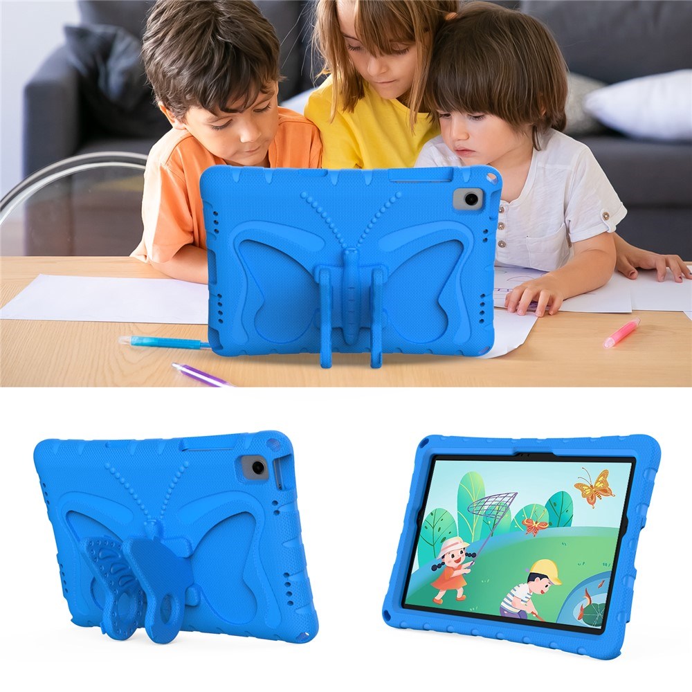 Samsung Galaxy Tab A11+ (Plus) / A9+ (Plus) EIDERWOOD Butterfly Børne Cover m. Skulderstrop & Ståfunktion - Blå