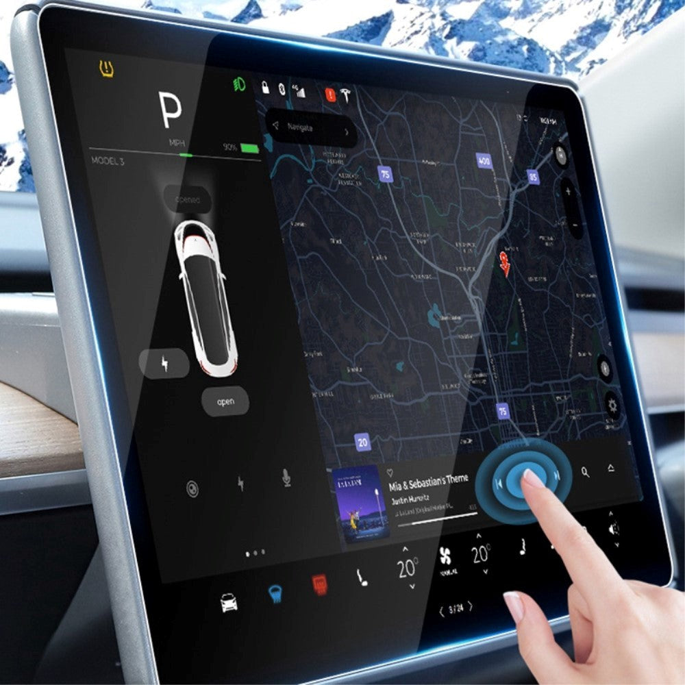 Tesla Model 3 / Y Skærmbeskyttelse i Hærdet Glas - Gennemsigtig