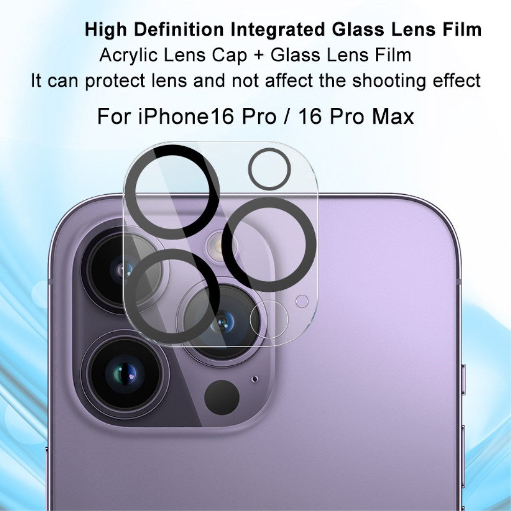 IMAK iPhone 16 Pro / 16 Pro Max Hærdet Beskyttelsesglas til Kamera - Gennemsigtig / Sort