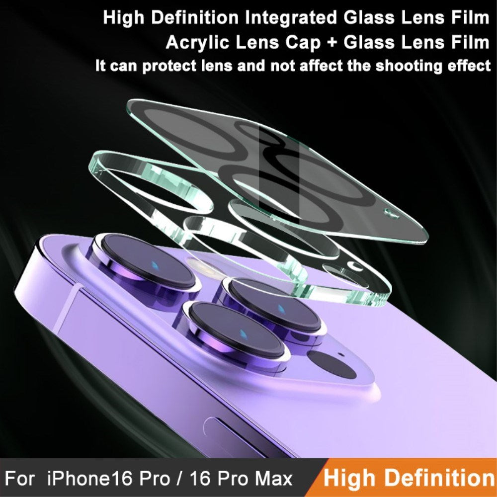 IMAK iPhone 16 Pro / 16 Pro Max Hærdet Beskyttelsesglas til Kamera - Gennemsigtig / Sort