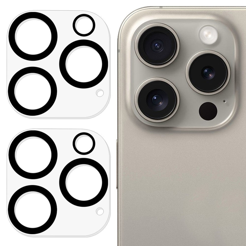 iPhone 16 Pro / 16 Pro Max Kameralinse Beskyttelse i Hærdet Glas - 2-pack - Gennemsigtig / Sort