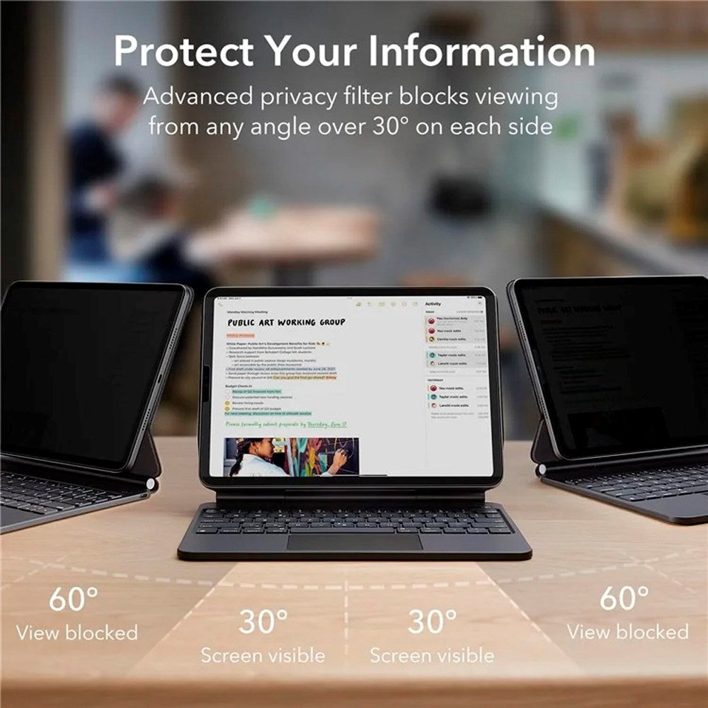 ESR iPad Pro 11 (2018 - 2022) / iPad Air (2020 - 2022) Beskyttelsesfilm - Privacy - Sort / Gennemsigtig