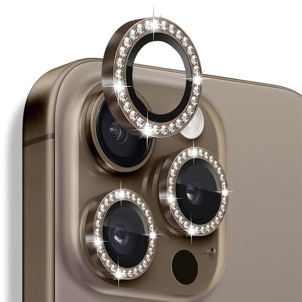 NORTHJO iPhone 16 Pro / 16 Pro Max Beskyttelse til Kameralinse m. Pyntesten - Brun