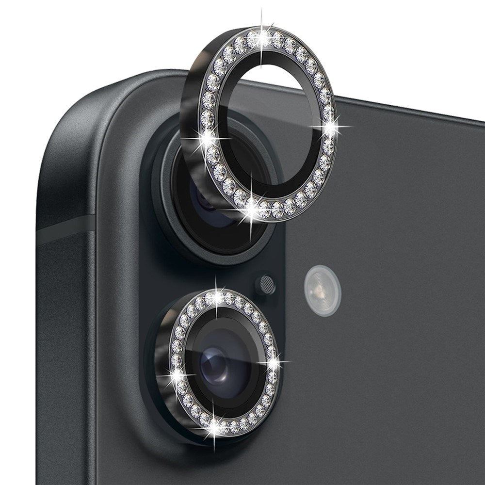 NORTHJO iPhone 16 / 16 Plus Beskyttelse til Kameralinse m. Pyntesten - Sort