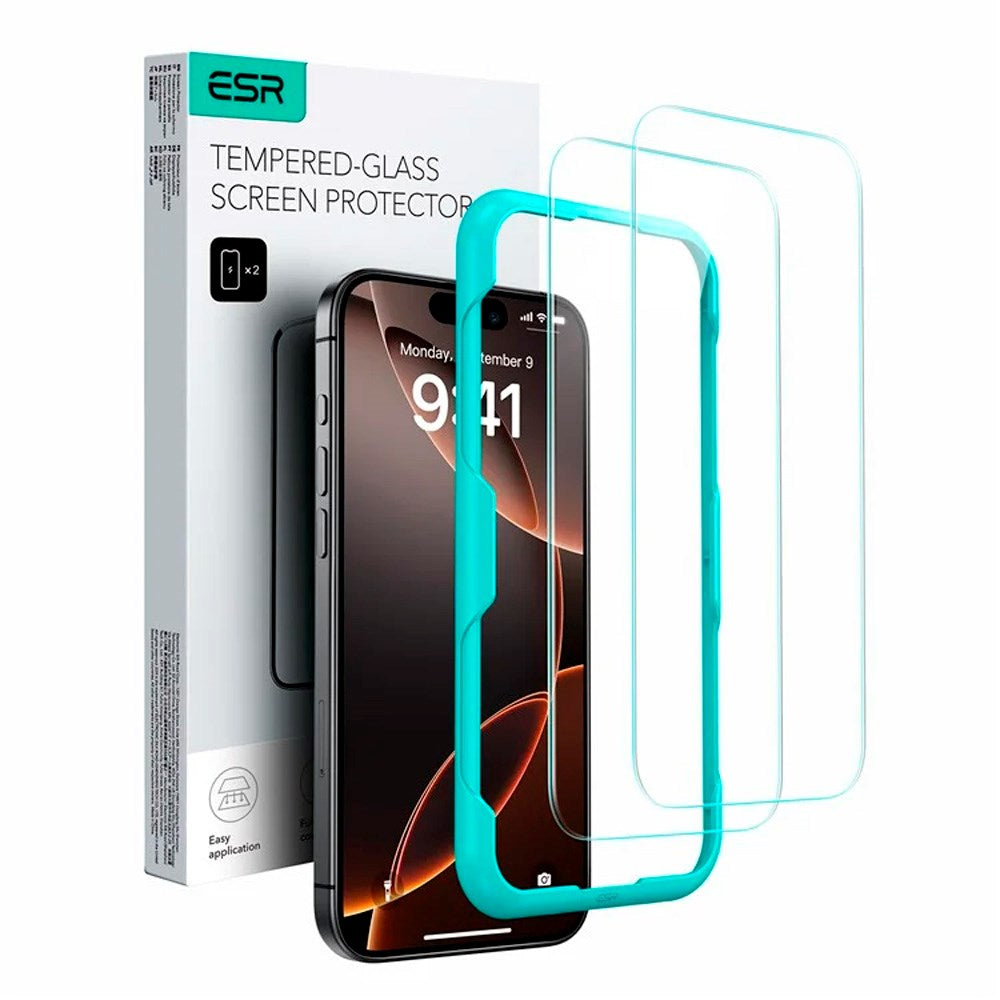 ESR iPhone 16 Pro Max Skærmbeskyttelse Hærdet Glas m. Monteringsramme - 2 stk - Gennemsigtig