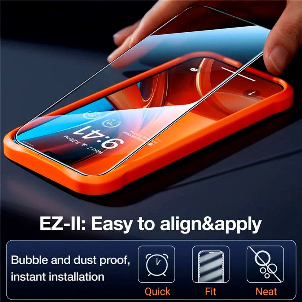 TORRAS - iPhone 16 Pro Max - Full Fit Skærmbeskyttelse m. Installationsramme - Privacy Funktion - Gennemsigtig