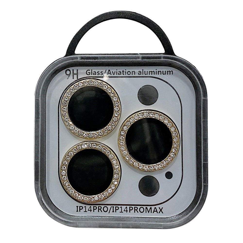 iPhone 14 Pro / 14 Pro Max Kameralinse Beskyttelse med Rhinstenskant - Guld