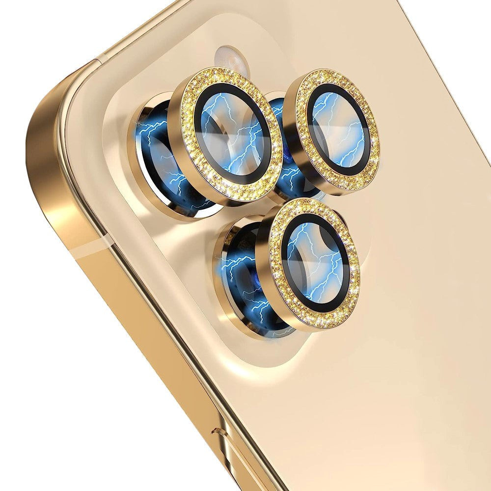 iPhone 13 Pro / 13 Pro Max Kameralinse Glasbeskyttelse m. Rhinsten - Guld