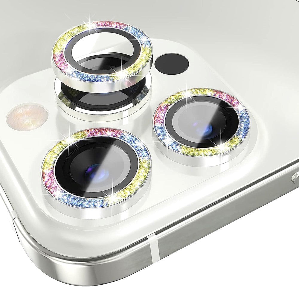 iPhone 13 Pro / 13 Pro Max Kameralinse Glasbeskyttelse m. Rhinsten - Flerfarvet