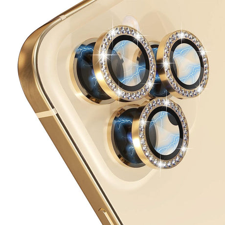 iPhone 14 Pro / 14 Pro Max Kameralinse Glasbeskyttelse m. Rhinsten - Guld