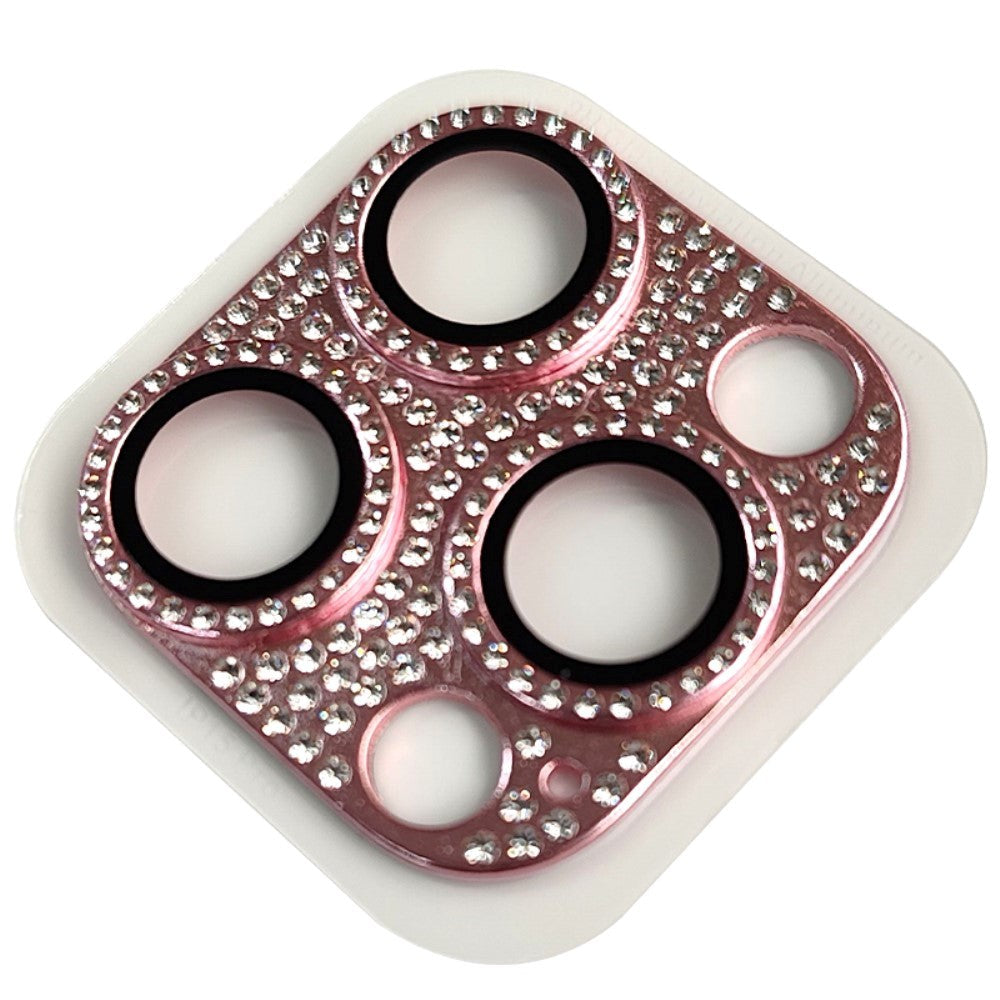 Kameralinse Beskyttelse m. Rhinsten til iPhone 15 Pro / 15 Pro Max - Lyserød