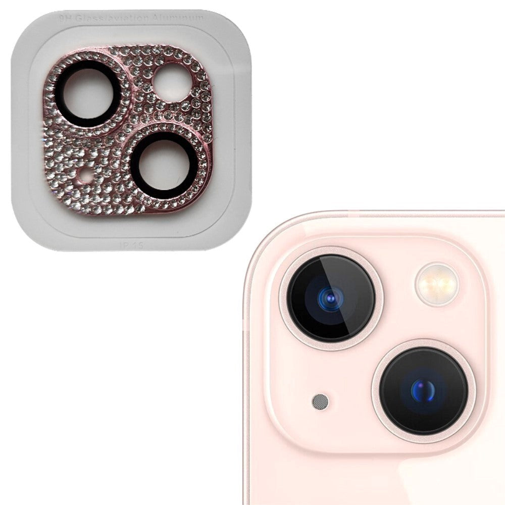 Kameralinse Beskyttelse m. Rhinsten til iPhone 15 / 15 Plus - Pink
