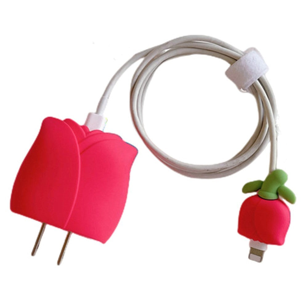 Silikone Beskyttelse til Apple 18W / 20W Oplader - Tulipan - Rød