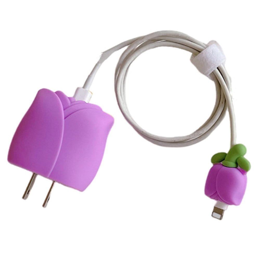 Silikone Beskyttelse til Apple 18W / 20W Oplader - Tulipan - Lilla