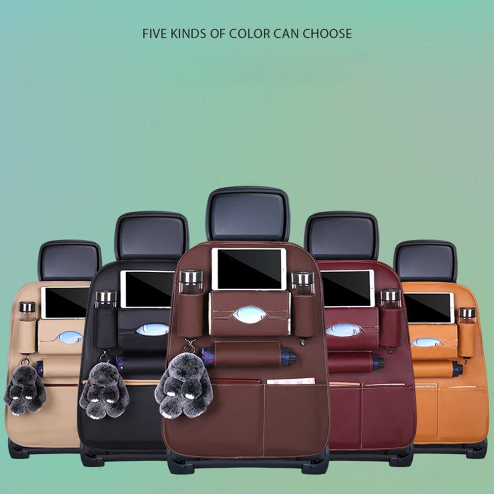 Bagsæde Organizer i Læder m. Opbevaring til Paraply & Drikkeflasker - Sort