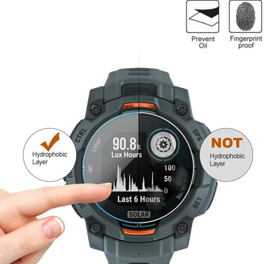 Garmin Instinct 3 Solar (50mm) - Hærdet Beskyttelsesglas - 3 stk - Gennemsigtig
