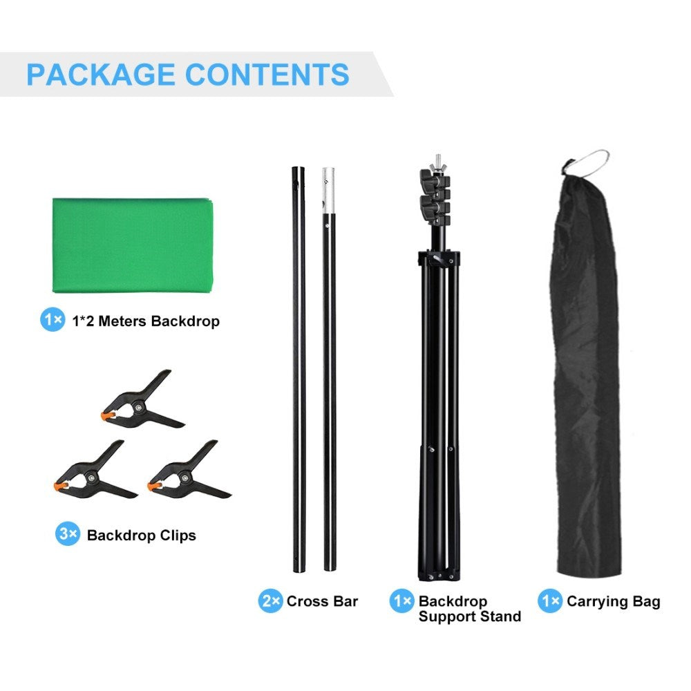 Fotobaggrund m. Justerbart Stativ & Tilbehør - 1 x 2 m - Grøn
