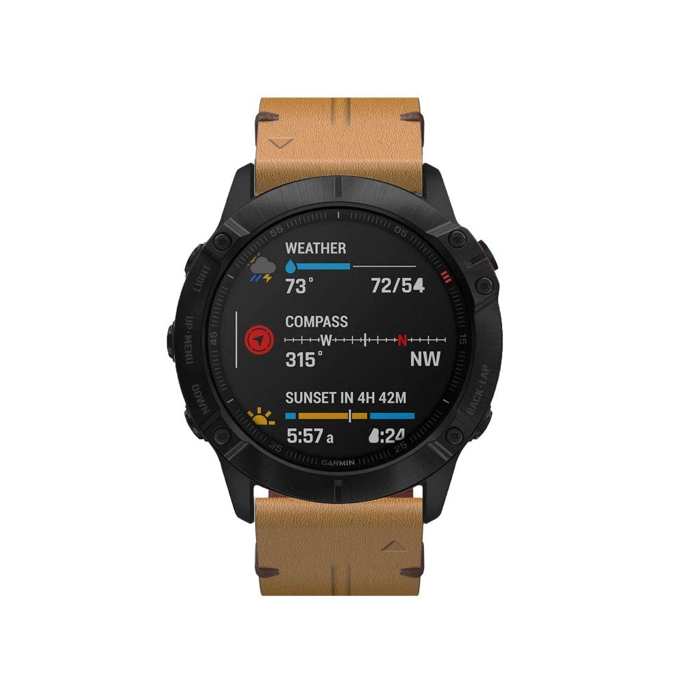 Garmin Fenix 6X Læderbelagt Rem - Brun