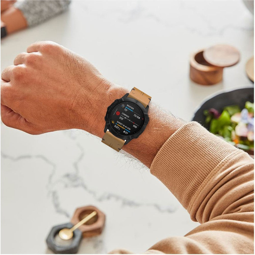 Garmin Fenix 6X Læderbelagt Rem - Brun