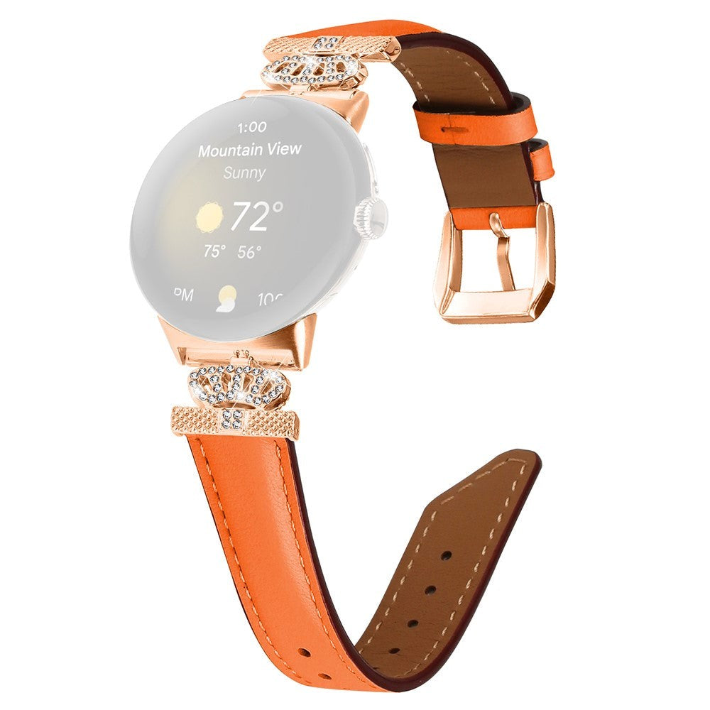 Google Pixel Watch 1 / 2 / 3 (41mm) Kunstlæder Urrem m. Rose Gold Rhinsten Spænde - Orange