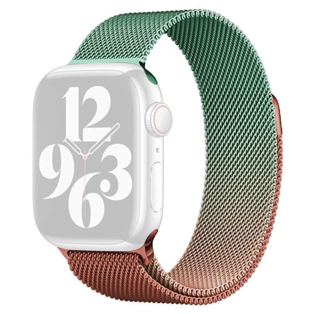 Apple Watch (38/40/SE/41/42mm) Gradient Magnetisk Rustfri Stål Rem - Orange / Grøn