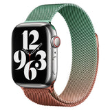 Apple Watch (38/40/SE/41/42mm) Gradient Magnetisk Rustfri Stål Rem - Orange / Grøn